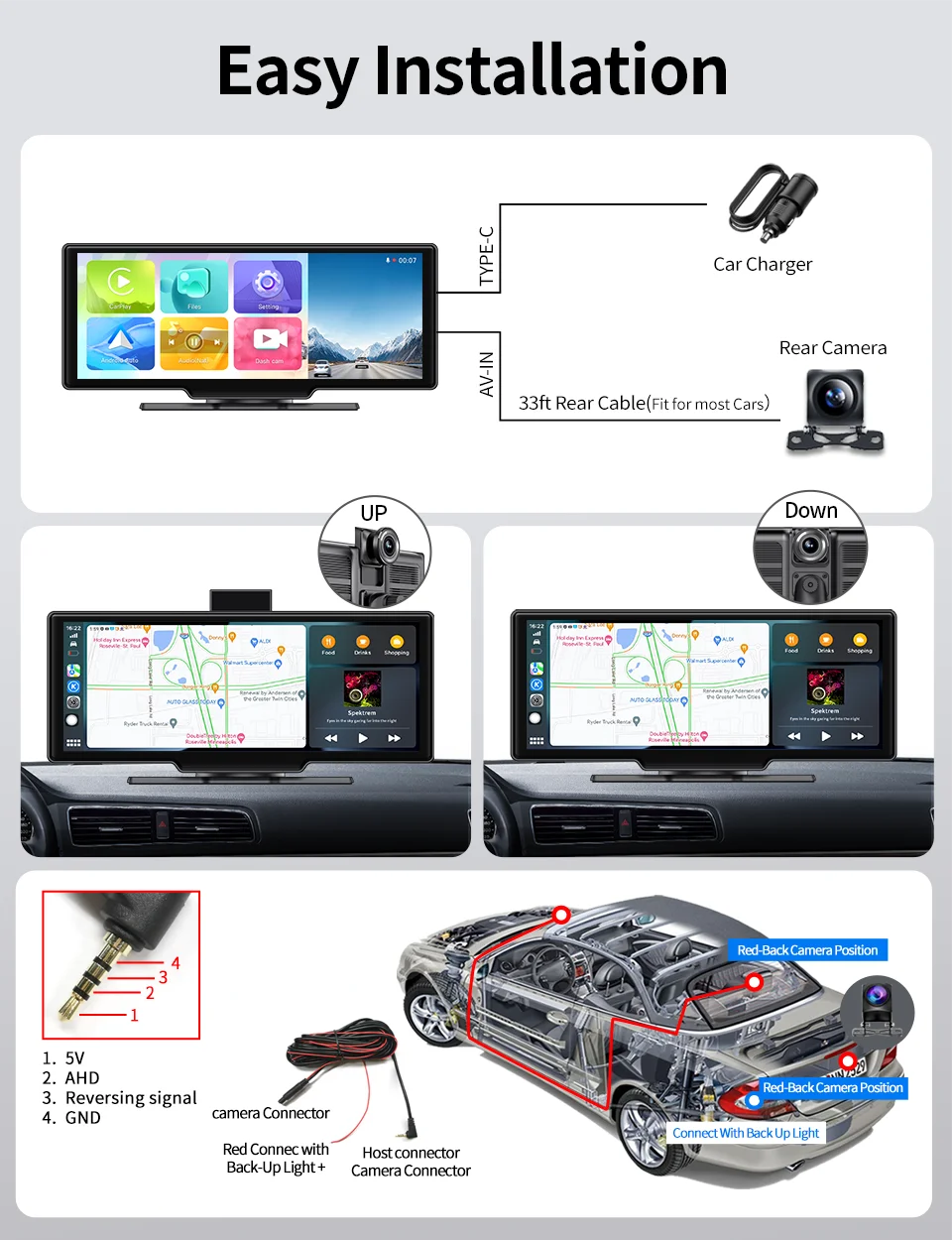 Imagebon 10.26 Inch 4K ADAS Car Mirror Video Recorder Wireless CarPlay & Android Auto Dash Camera GPS Navigation Night Vision