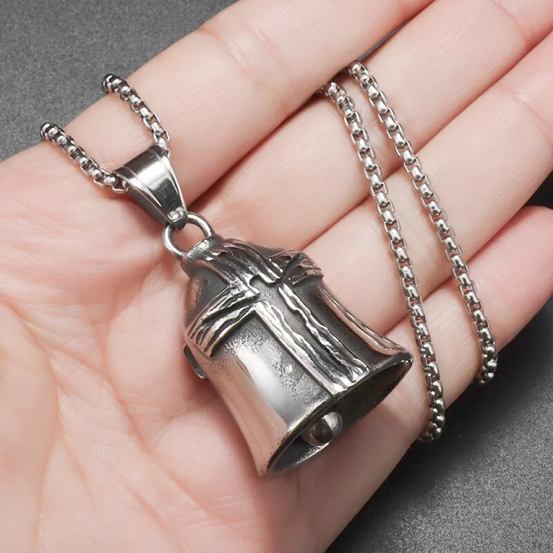 Biker Motorcycle Bell Necklace Charm Men\\\\'s Trend Jewelry Lucky Bell Pendant with Stainless Steel Chain