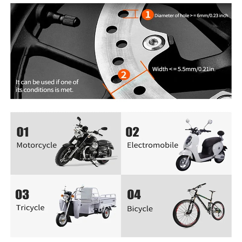 Motorcycle Scooter Bicycle  Alarm Lock Wheel Disc Brake Waterproof Anti-Theft Aluminum Alloy Safety Brake Lock Moto Aaccessories