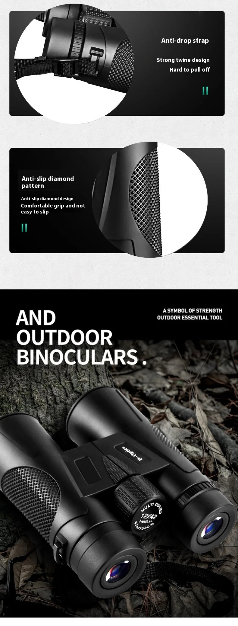 12X42 Binoculars Adults High Powered Professional FMC Lens Central Focus Wide Angle Ideal for Bird Watching Camping