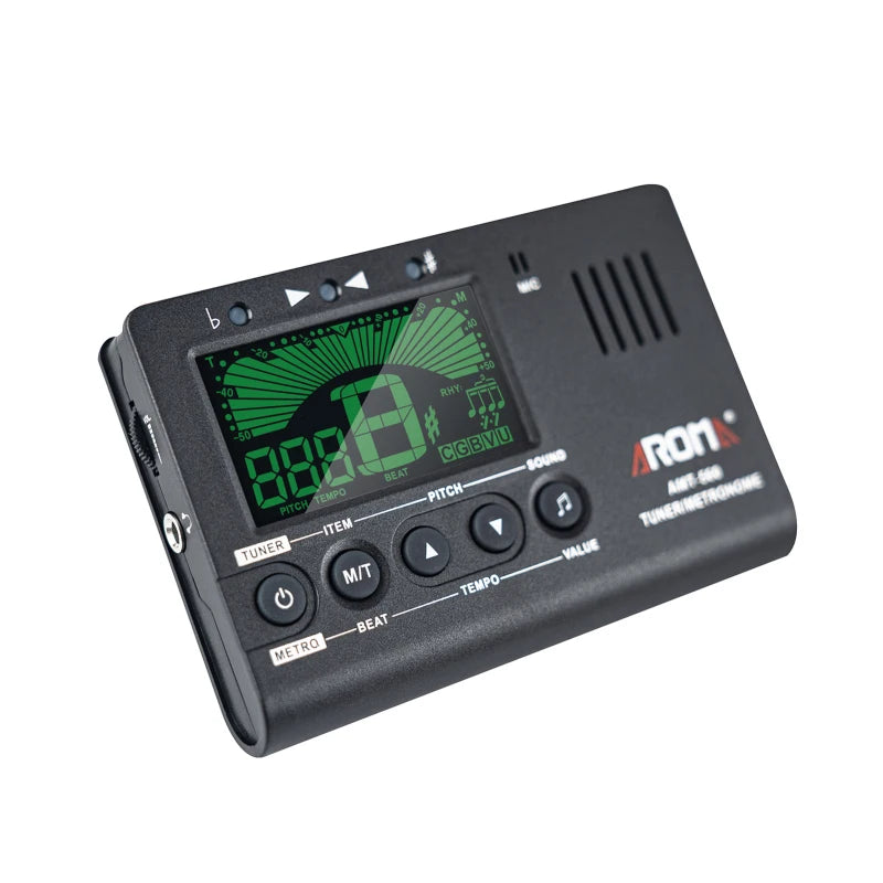 Aroma AMT-560 Electric Tuner & Metronome Built-in Mic with Pickup Cable 6.3mm for Guitar Chromatic Bass Violin Ukulele Universal