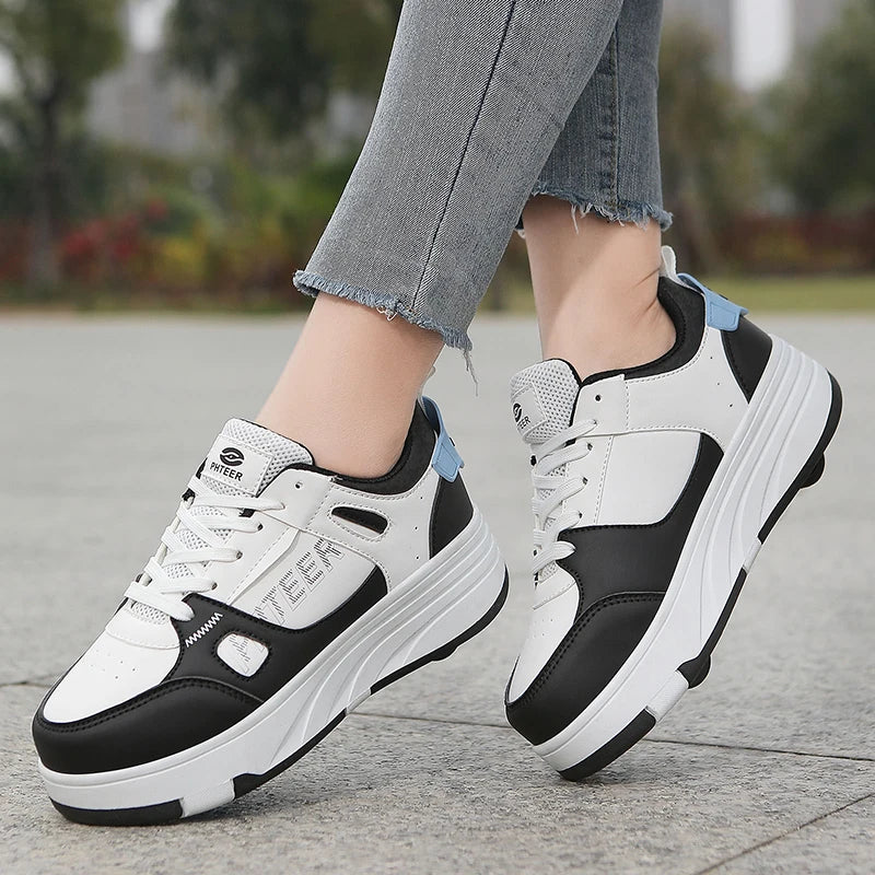 Student roller skates, detachable four-wheel roller skates, size 31-40 multifunctional sports shoes for boys and girls