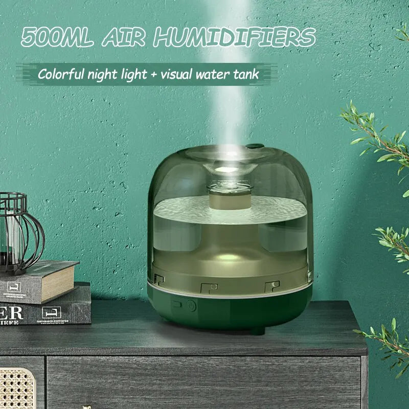 Compact 500ML Colorful Light Glass Ultrasonic Air Cooling Mist Machine With Color Night Light Room Home Humidifier Diffuser