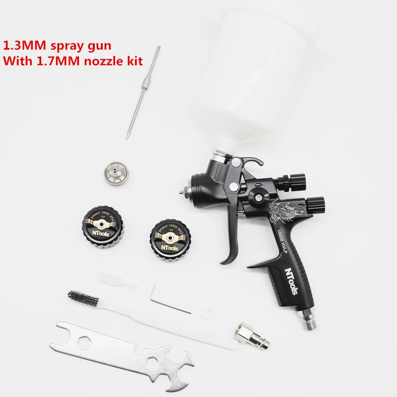 Hvlp Spray Gun with Adapter and Mix Tank Car Repair Paint Spray Guns 1.3 And 1.7mm Nozzle for Painting Water Based Air Spray Gun