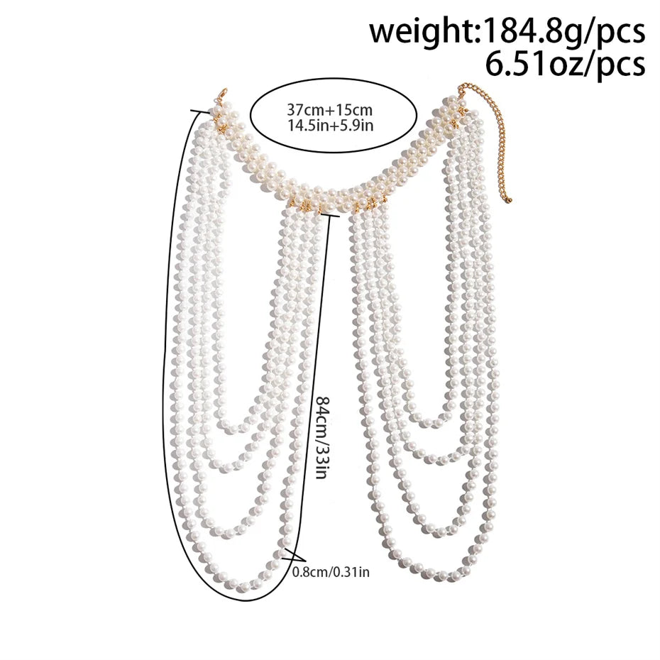 Ingemark New in 2024 Bridal Tassel Imitation Pearl Shoulder Chain Necklace for Women Elegant Shawl Wedding Jewelry Accessories