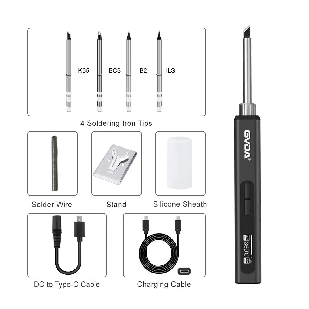 GVDA Smart Electric Soldering Iron 65W Adjustable Constant Temperature Fast Heat Portable Soldering Iron Station Kits with Tips
