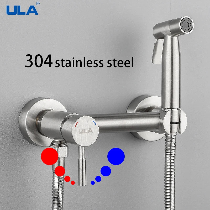 ULA Gold Bidet Faucet Toilet Faucet Stainless Steel Handheld Bidet Sprayer Set Cold Hot Water Mixer Crane Bathroom Shower Head