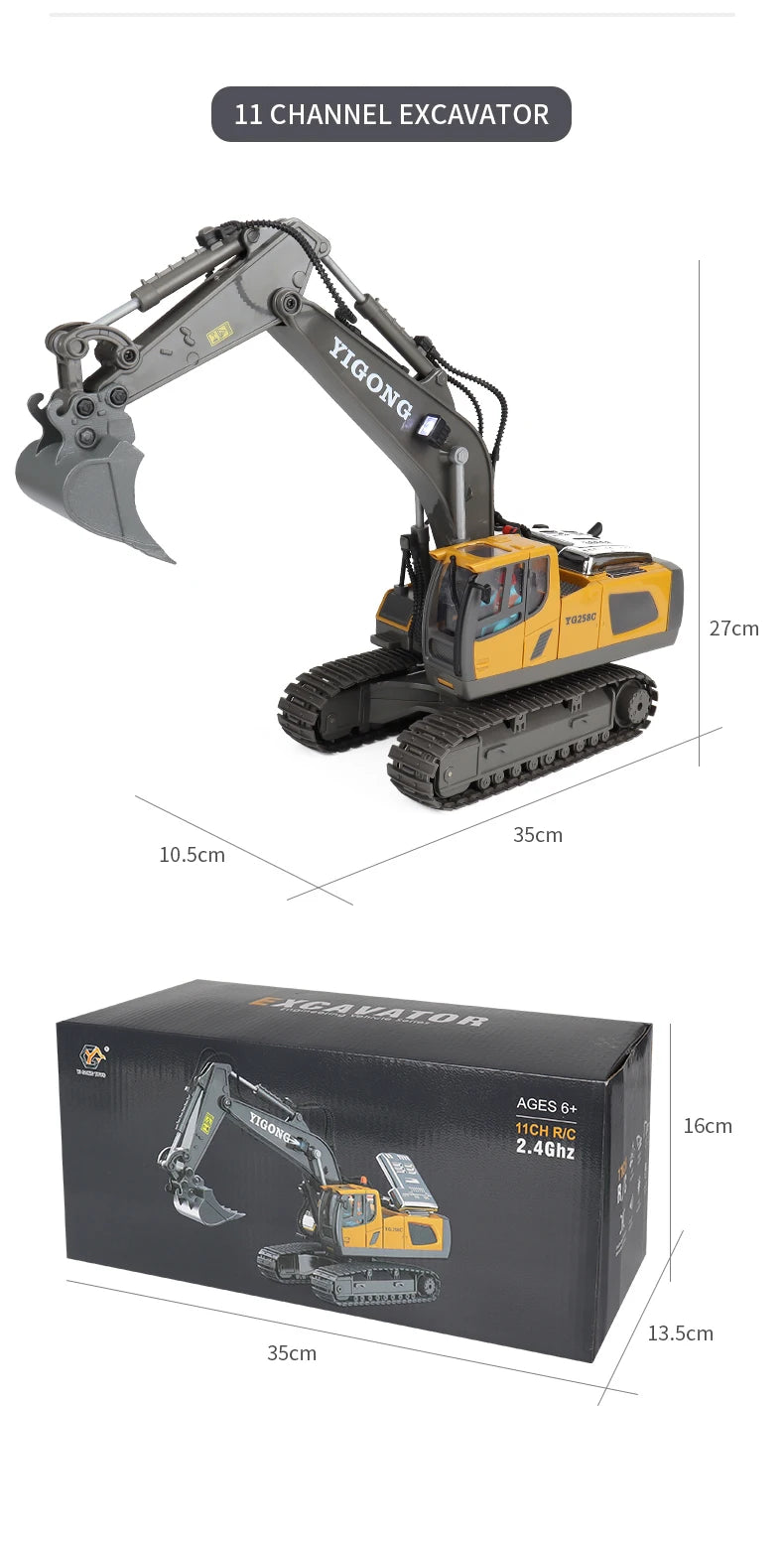 2024 New 11CH RC Excavator 1:20 Remote Control Truck 2.4G RC Crawler Engineering Vehicle Excavator Truck Radio Control Toys Gift