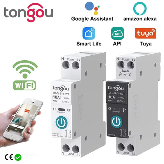 TUYA WIFI Smart Circuit Breaker Power Metering 1P 63A DIN Rail for Smart Home wireless Remote Control Smart Switch by APP TONGOU
