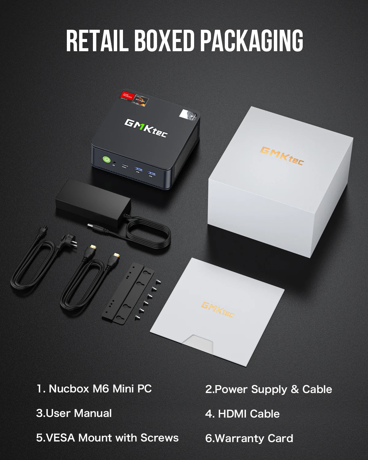 GMKtec M6 Mini PC AMD R5 6600H 6-core 12-thread Computer 16GB DDR5 512GB PCIe 3.0 SSD WiFi 6 BT5.2 Mini PC Desktop Computer