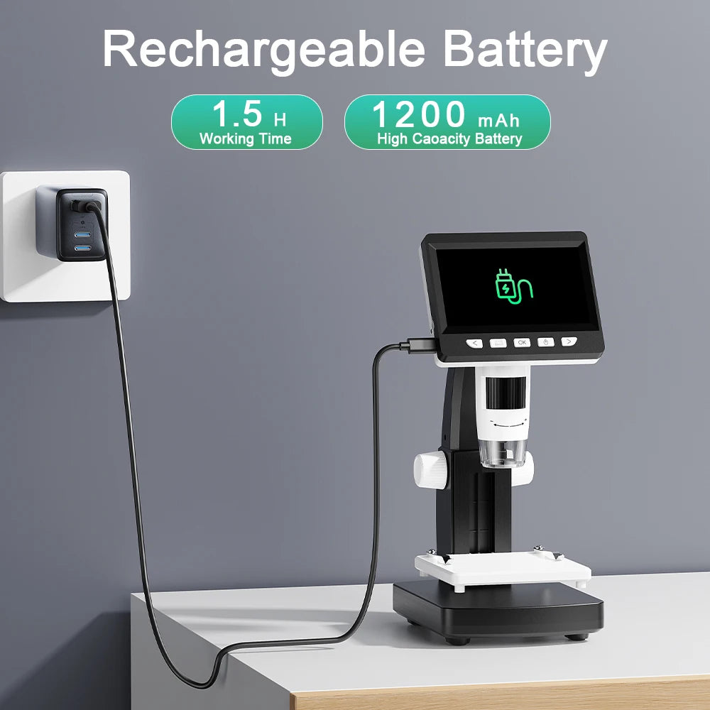 1080P 4.3"LCD Electronic Digital Microscope 1000X Magnification Coin Microscopio Adjustable Carrier Table for PCB Welding repair