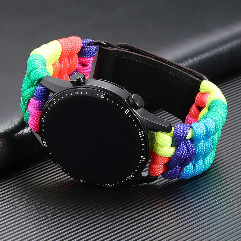 20 22mm Braided Flat Head Universal Watchband Colorful Velcro Style For Galaxy Watch 3/4/5 41/45mm 40/44 42/46mm Gear S3 Band