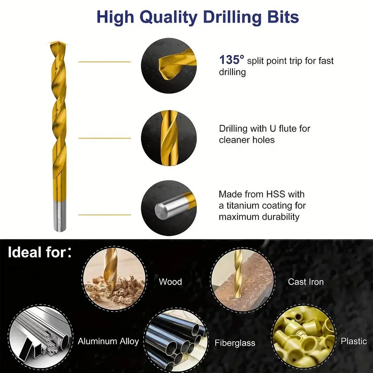 STONEGO 99Pcs High-Speed Steel Titanium Coated Drill Bit Set - 1.5mm to 10mm Twist Drills for Wood, Plastic, and Aluminum