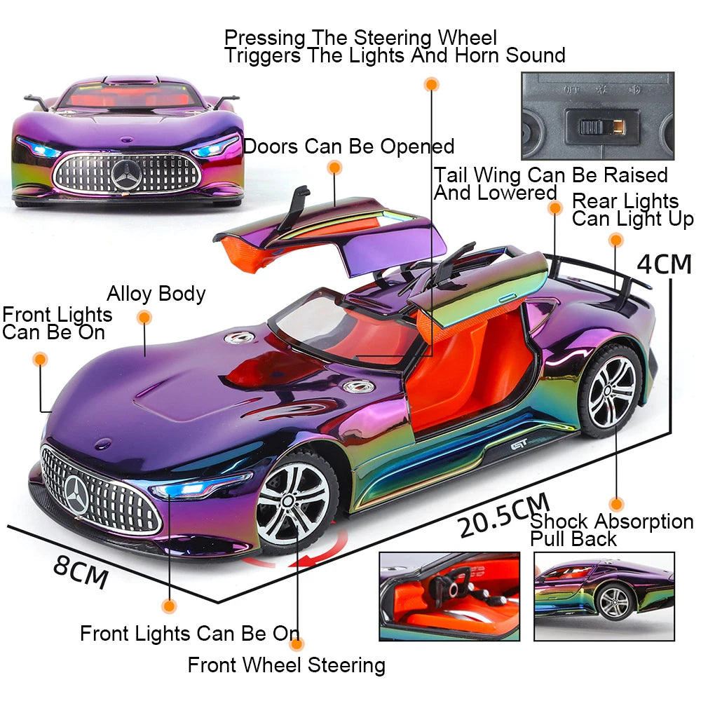 1:24 Alloy Diecasting Vision GT Toys Cars Miniature Models Wheel Pull Back Sports Car with Light Music Vehicles Model Ornament