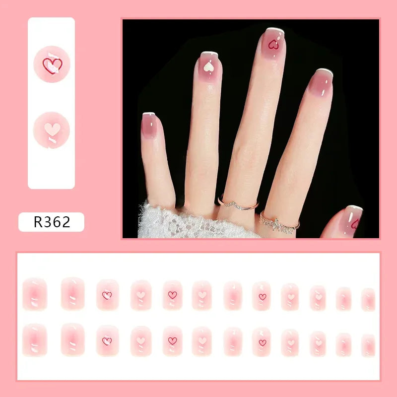 Black Moon 24 Pcs Press on Nails Pink Gradient Fake Nails Glossy Artificial Finger Manicure Reusable False Nails for Women