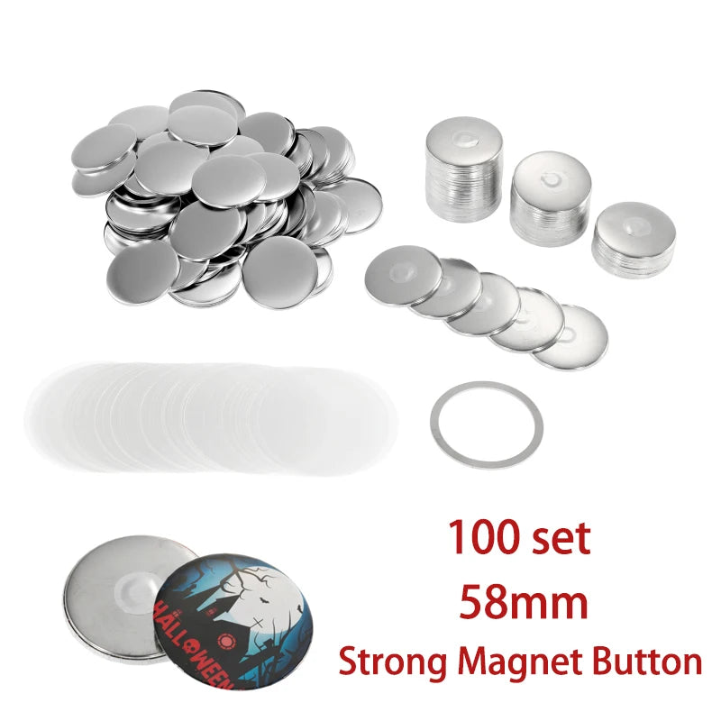 58mm 100set DIY Blank Pin Button Badge Material Whiteboard Fridge Magnets Mini Morror Making Parts Punch Press Machine Supplies