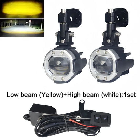100W Motorcycle Lights Auxiliary Headlight For Motorcycle Dual Color Strobe With Switch For BMW R1200GS F800GS F700GS F650GS