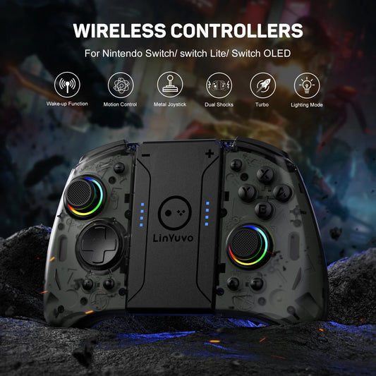 Meteor Light Wireless Joy-pad with Mechanical Buttons for Switch/Switch OLED, with Programmable, 6-Axis Gyro, Turbo & Vibration