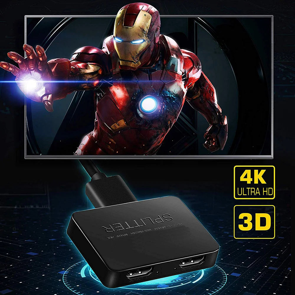 4K HDMI-compatible Splitter 1x2 Video Distributor 1 in 2 out Switch Amplifier 1080P Dual Display PC Laptop Monitor Projector