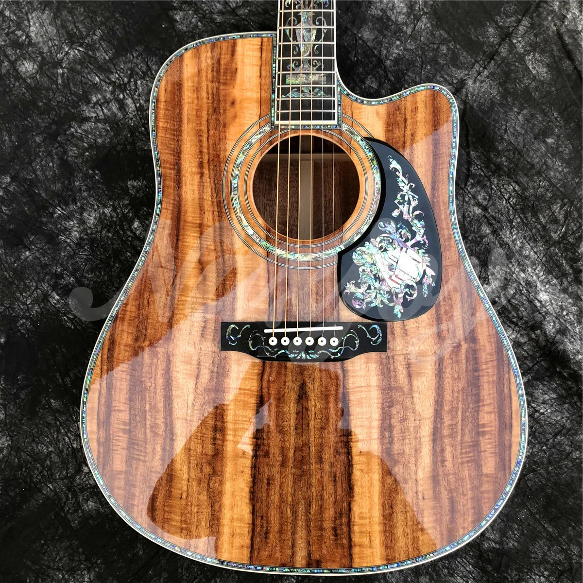 Solid Wood All Koa Acoustic Guitar 41 Inches D Type Cutaway Body Real Abalone Flowers Ebony Fingerboard Guitar