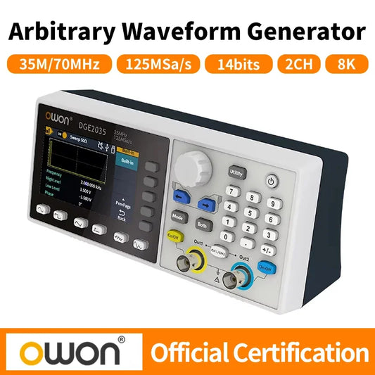 Owon 2-Ch function arbitrary waveform signal generator DGE2035/2070 30/70MHz 14bits, modulation, swept frequency, pulse, storage