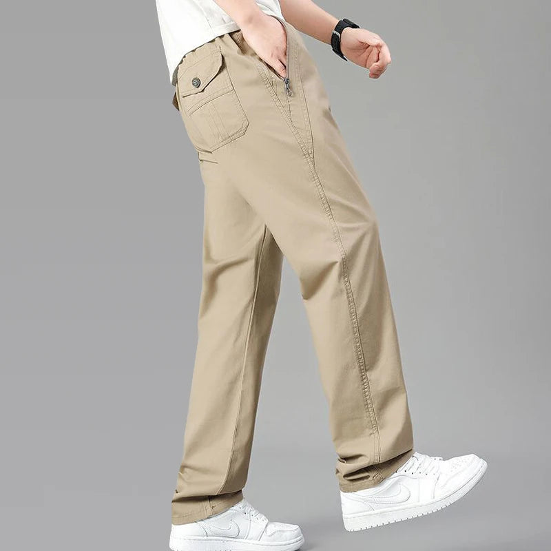 Big Size Men's Cargo Pants Casual Loose Straight Pants Cotton Long Trousers Zipper Pockets Mens Jogger Pants 5XL 6XL