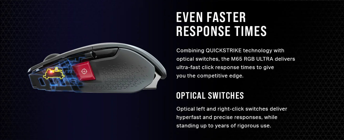 Corsair M65 RGB Ultra Gaming Mouse All New M65 Series Black/White26,000 DPI Optical Sensor, Optical Switches, AXON Hyper-  Mouse