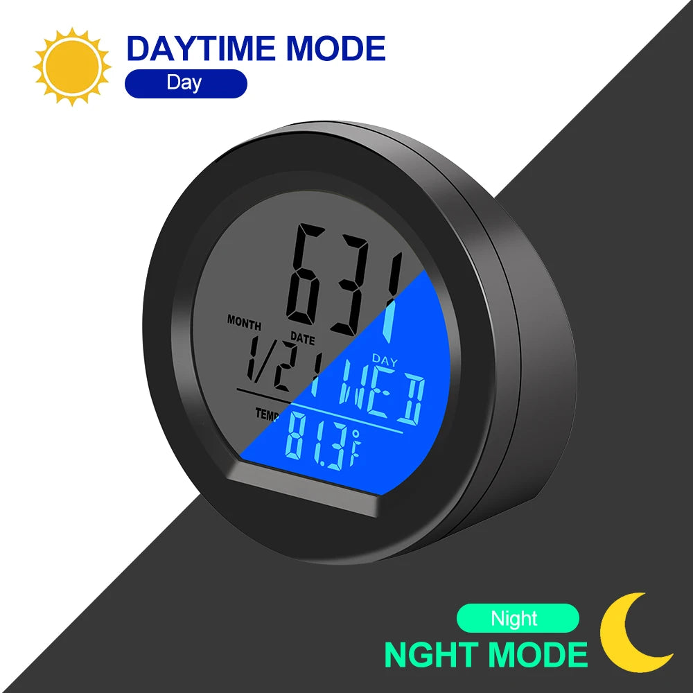 Solar Car Digital Clock Date Week Thermometer LCD Luminous Display for Dashboard Car Clock Automobiles Internal Stick-On