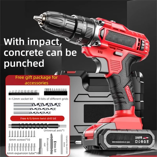 Multifunctional Powerful Electric Drill Rechargeable Cordless Electric Screwdriver Dual Speed Impact Drill Power Tool Set