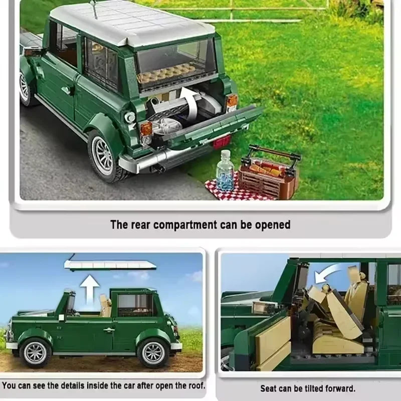1077PCS Classic Technical Green Model Building Blocks Automobile Vehicle Birthday Christmas Toys Gifts Compatible Education Toys