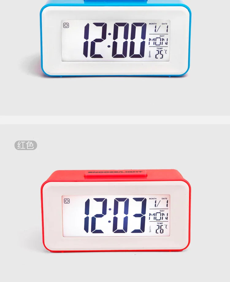 Desk Digital Clock Sound Control Backlight 12/24 H Snooze 8 Alarm Ringtones for Bedrooms kids simple electronic clock