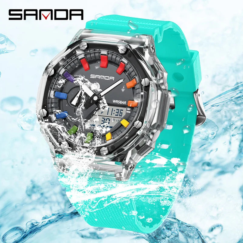 SANDA G Style Men Quartz Watch Countdown Stopwatch LED Electronic Outdoor Military Alarm Waterproof Shock Digital Wristwatch