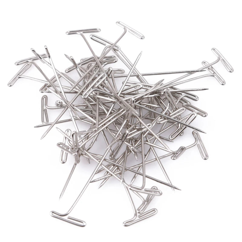 50/100Pcs 27/32/38/45/50MM T Pin Needles Wig Making T Pins for Blocking Knitting Assorted Sizes T-Pins Stainless Steel