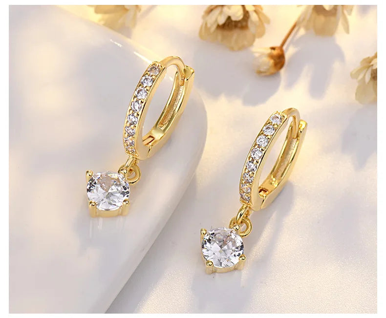 Zircon Polygon Earrings for Women Gold Plated Stainless Steel Hoop Earrings New Design Luxury Wedding 2024 Trending Jewelry Gift