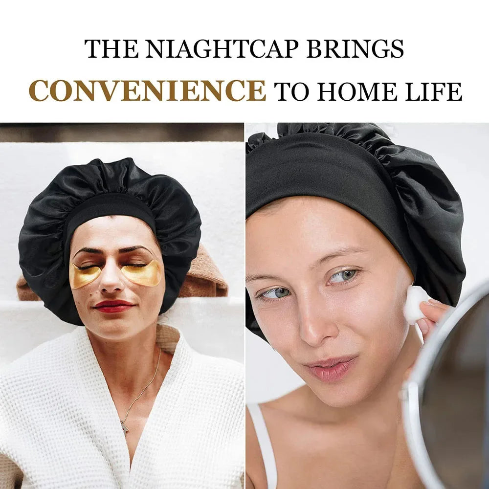 Bathing Cap Newly Satin Night Hair Cap Women's Solid Sleeping Hat Sleep Care Bonnet Nightcap For Women Unisex Cap Solid Color