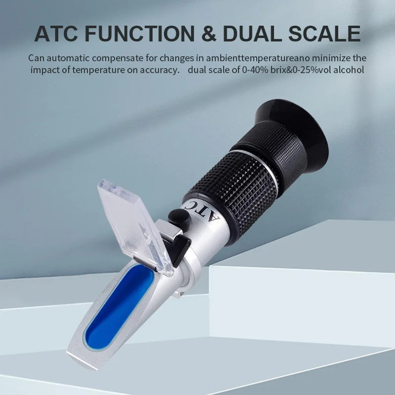 LPPCOLTD Handheld Alcohol Sugar Refractometer Tester Wine Concentration Meter Densitometer 0-25% Alcohol Beer 0-40% Brix Grapes