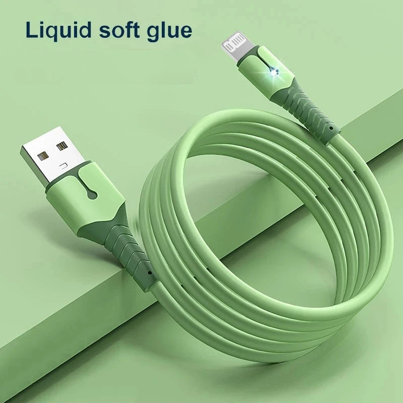 3A USB Cable For iPhone 14 13 12 11 Pro Max Mini XS X 6s 7 8 Plus iPad Liquid Silicone Fast Charging Cable Data Cable