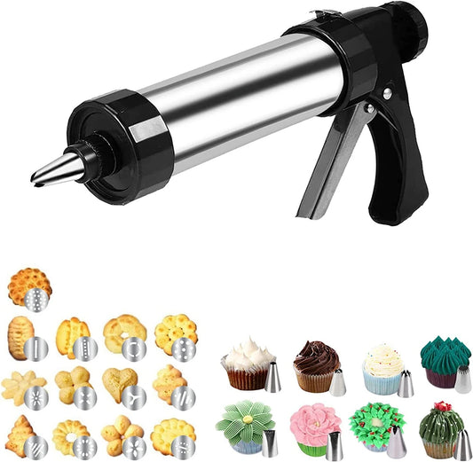 Cookie Press Kit Biscuits Maker Gun Sets With 13 Cookie Press Molds & 8 Pastry Piping Nozzles Cake Decorator Sets KC0225