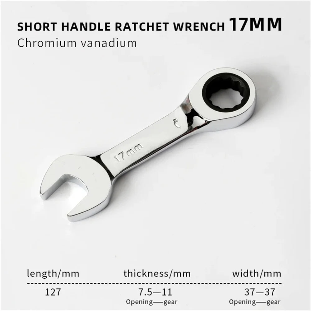 Short Handle Ratchet Spanner 6/7/8/9/10/11/12/13/14/15/16/17/18/19mm Fix Head Ratcheting Wrench Professional Spanner Hand Tools