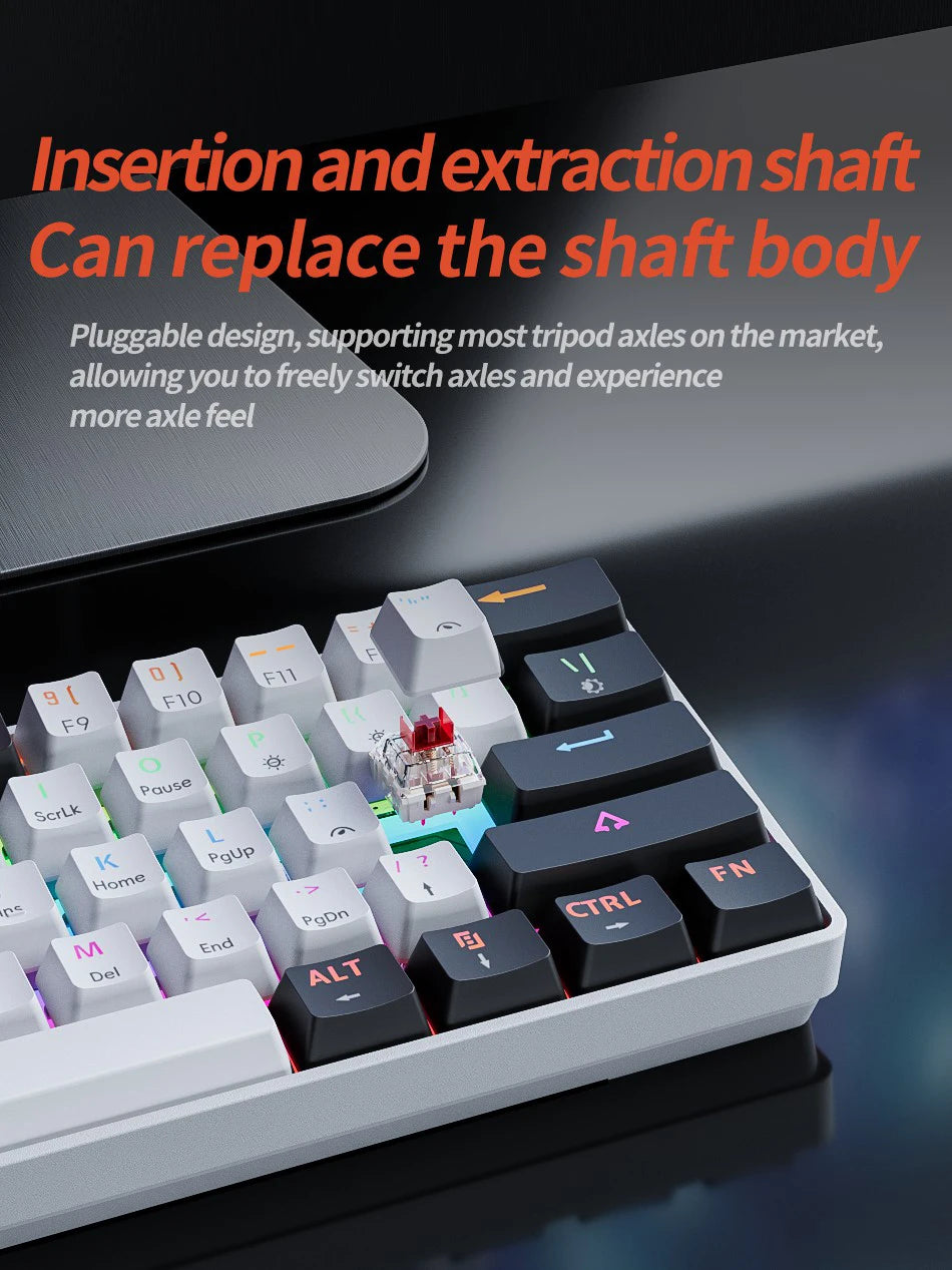 MUCAI mechanical keyboard 61 key mini portable wired cool light effect red axis hot swappable e-sports game office desk keyboard