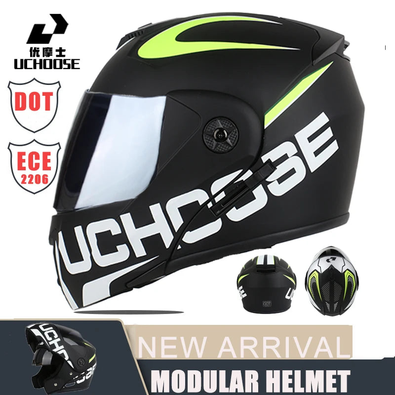 New Modular Motorcycle helmet full face racing with Double sun visor Women man flip up helmet Double lens DOT