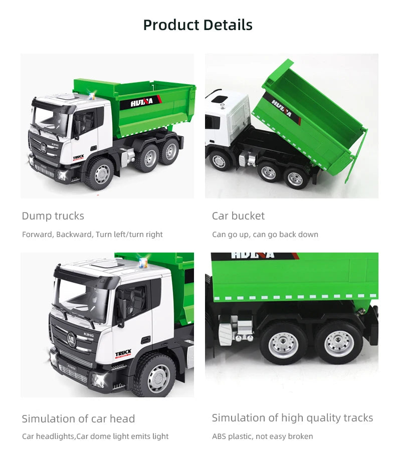 Huina 332 1:18 RC Tipper Truck Remote Control Simulation Engineering 2.4G Six-Channel Remote Control Dump Truck Boys Toys Gifts