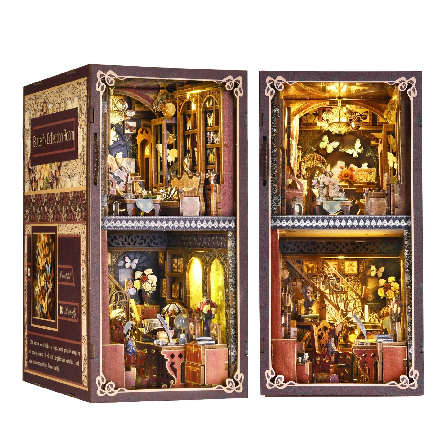 Book Nook Kit,DIY Miniature Dollhouse Booknook Kit,3D Wooden Puzzle Bookend Bookshelf Insert Decor LED Light for Teens Adults