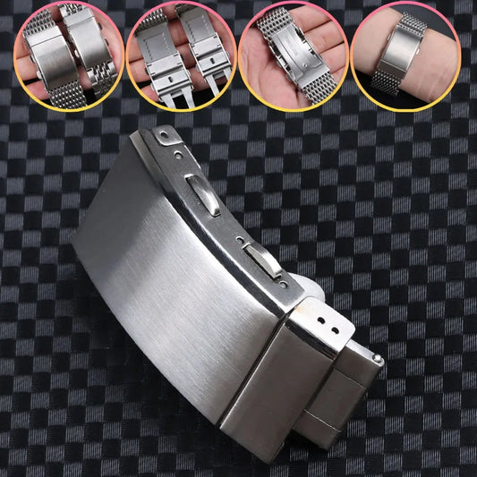 316L Stainless Steel Watch Clasp 18mm 20mm 22mm Brushed Silver Folding Safety Milled Clasp Replacement Deployant Watch Buckle