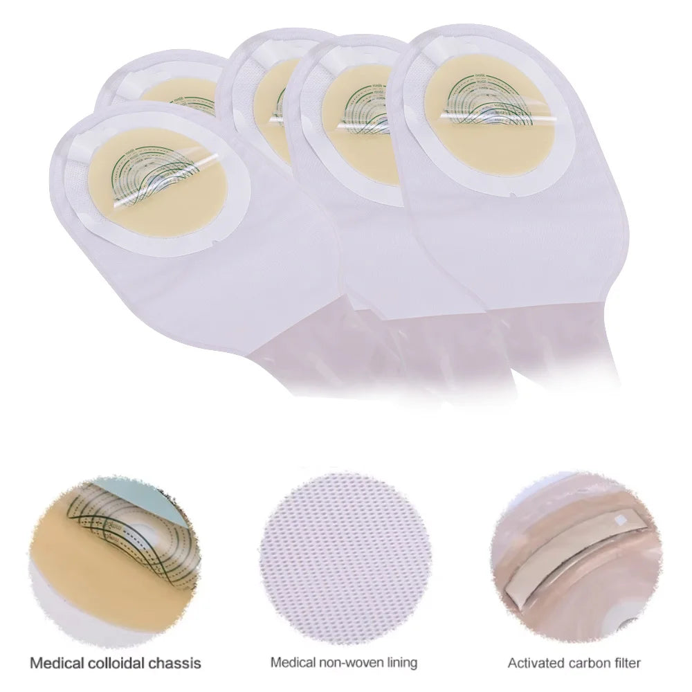 Cofoe 10pcs Ostomy Bags One-piece System Colostomy Bags  Disposable Colostomy Pouch Opening 20-60mm  With Clip Closure
