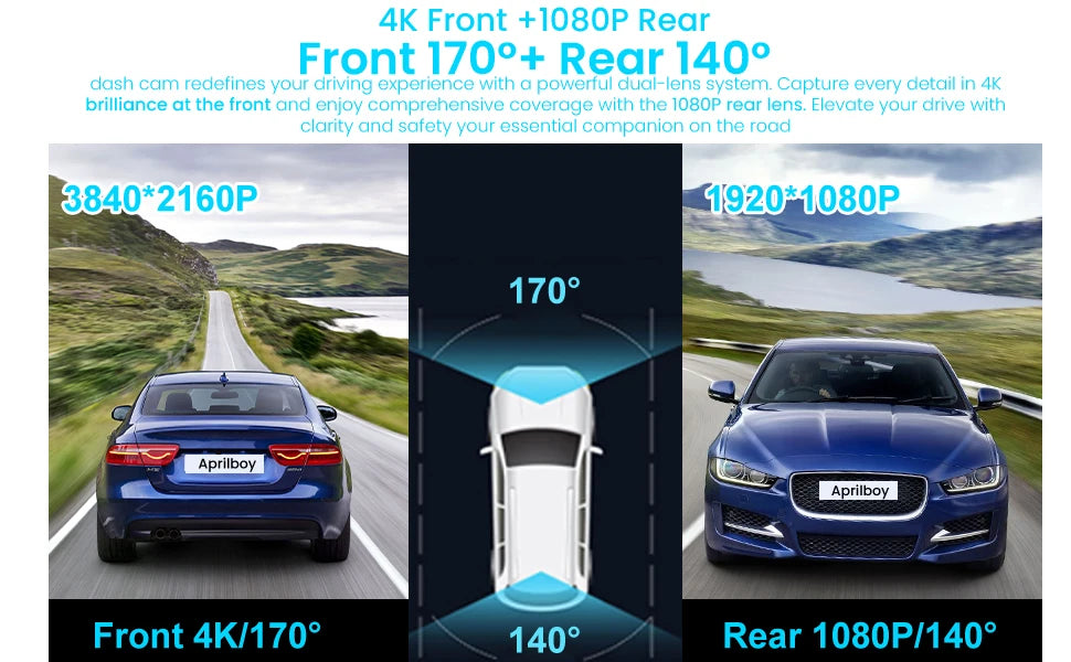 Aprilboy 4K WIFI Dash Cam Mini CAR DVR Front and Rear Dual Lens With 1080P Black Box Room Night Vision Camera Parking Monitor
