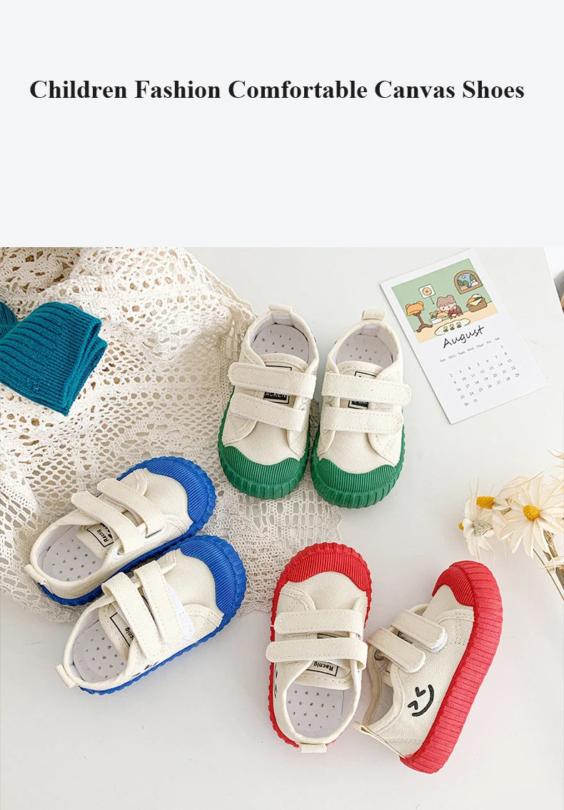 Children Canvas Shoes Baby Soft Indoor Shoes Boys Girls Low-top Caual Shoes Kids Candy Color Hook Shoes