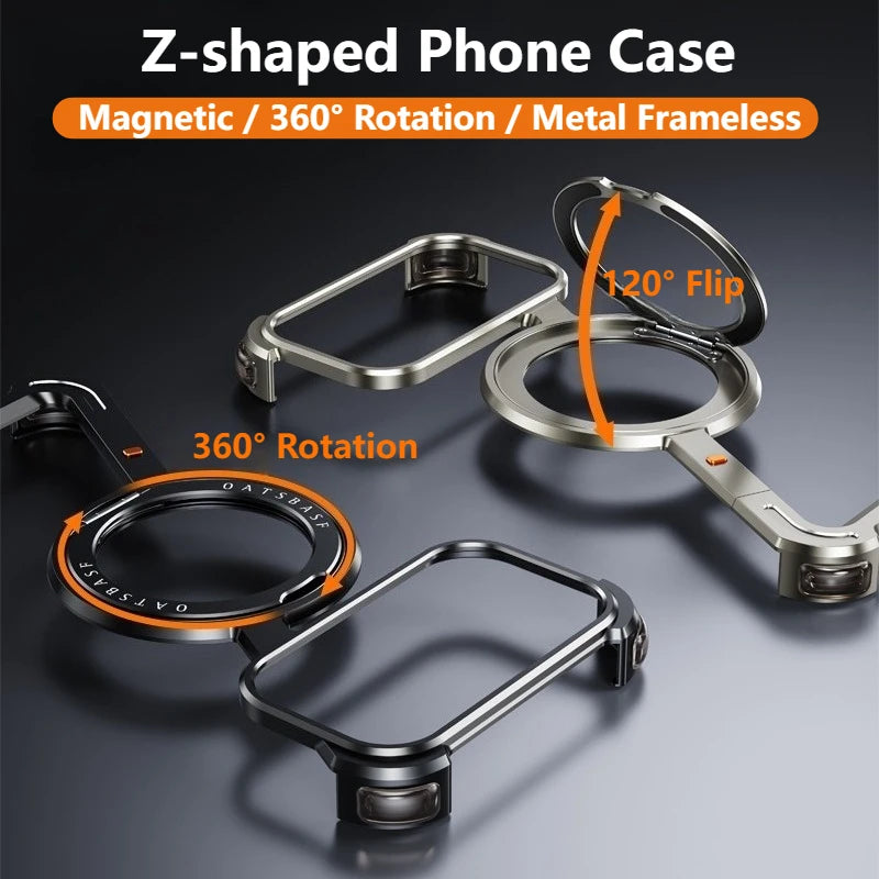 Oatsbasf Phone Case for iPhone 17 Pro/Pro Max/17/Air with 360° Rotatable Stand Metal Frameless Magsafe Protective Shockproof