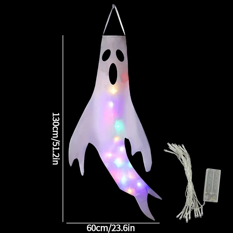 Halloween Ghost Hanging Decorations Glowing Ghost Windsock  Hanging Pendant for Outdoor Horry Hallow Day of The Dead Decoration