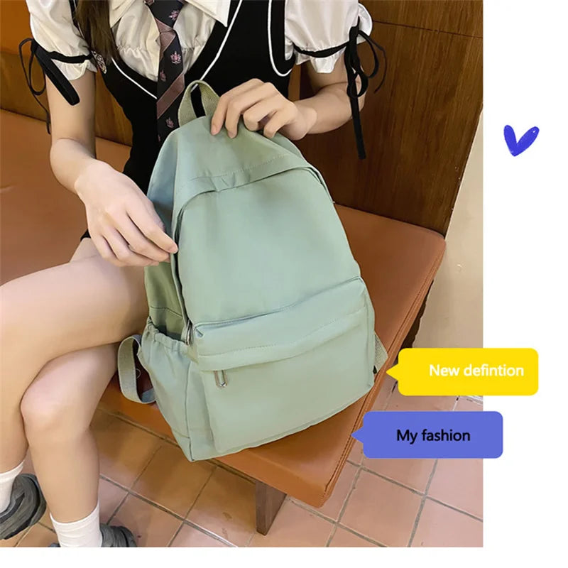 Simple Solid Color Backpack Women 2024 Waterproof Nylon School Bags For Teenager Girls Bookbag Lady Travel Backbag Shoulder Bag